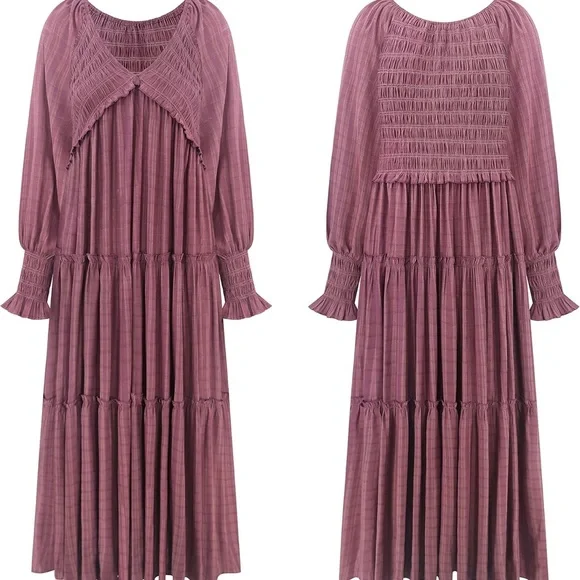 Dark Rose Tiered Ruffled Long Sleeve Sundress - Picture 7 of 8